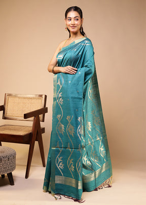 Green Tussar Silk Saree With Blouse Piece