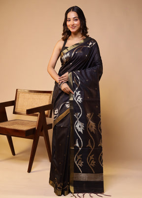 Black Tussar Silk Saree With Blouse Piece