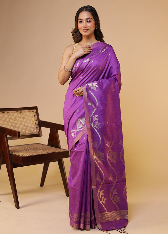 Purple Tussar Silk Saree With Blouse Piece