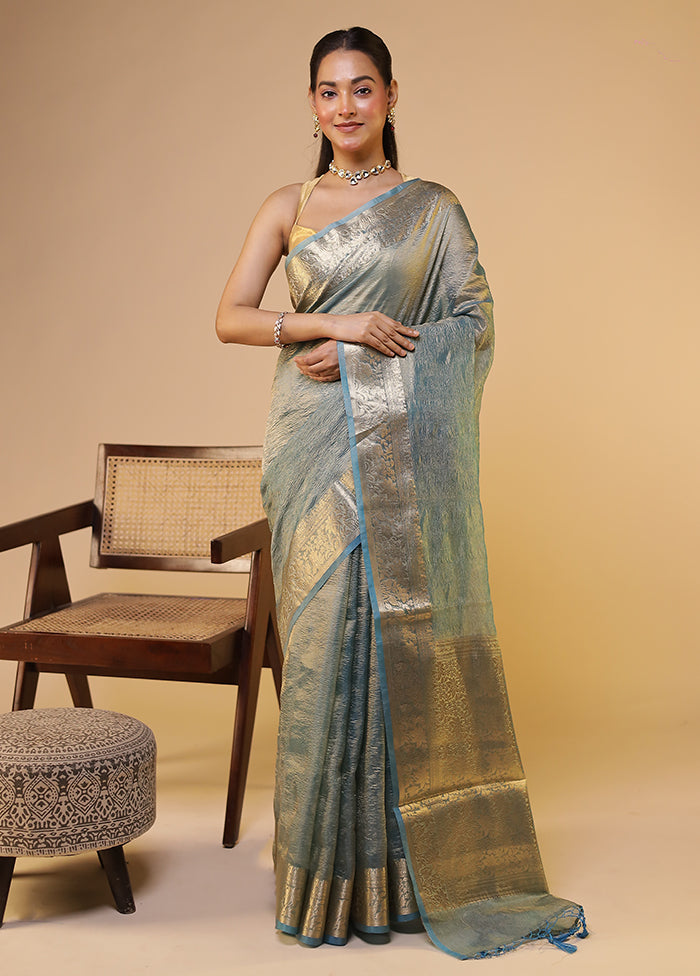 Grey Tissue Silk Saree With Blouse Piece