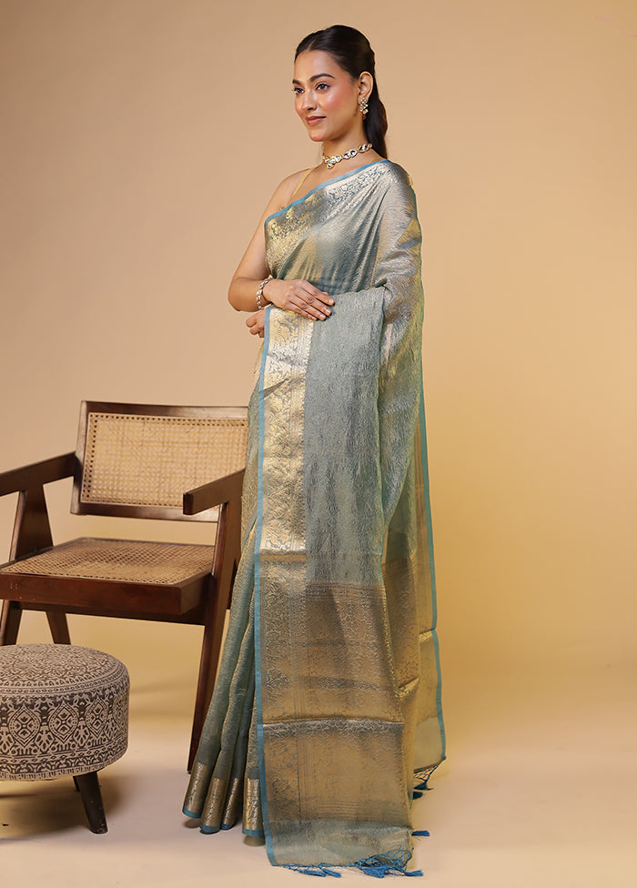 Grey Tissue Silk Saree With Blouse Piece