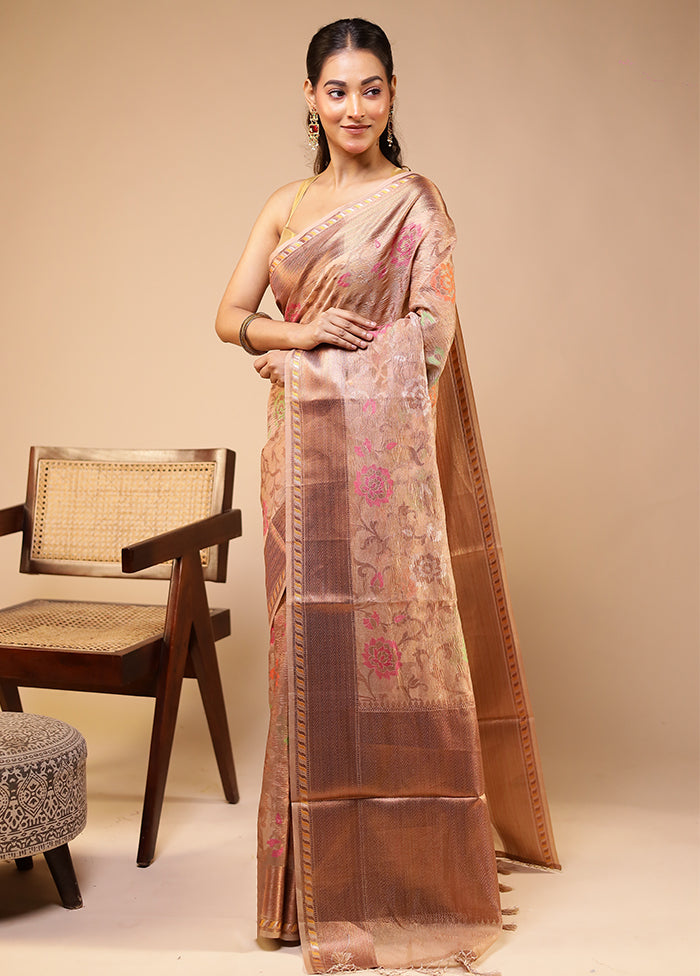 Pink Tissue Silk Saree With Blouse Piece
