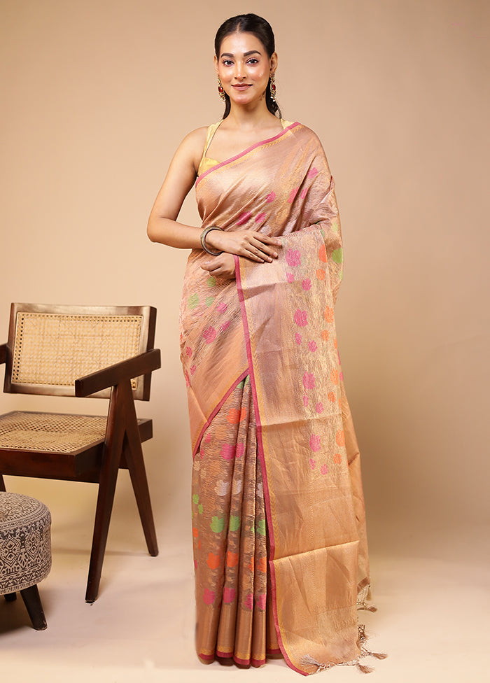 Cream Tissue Silk Saree With Blouse Piece