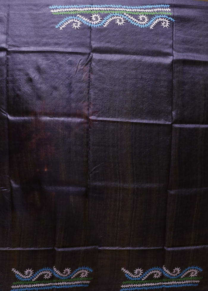 Multicolor Handloom Kantha Stitch Pure Silk Saree With Blouse Piece