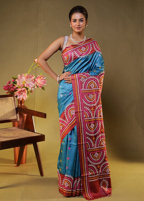 Maroon Handloom Kantha Stitch Pure Silk Saree With Blouse Piece