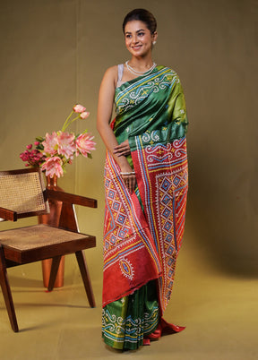 Maroon Handloom Kantha Stitch Pure Silk Saree With Blouse Piece
