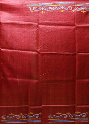 Green Handloom Kantha Stitch Pure Silk Saree With Blouse Piece