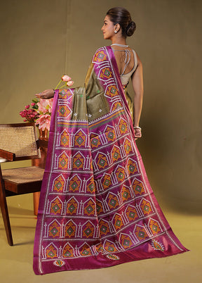 Pink Handloom Kantha Stitch Pure Silk Saree With Blouse Piece