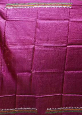 Multicolor Handloom Kantha Stitch Pure Silk Saree With Blouse Piece