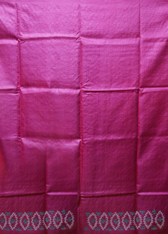 Purple Handloom Kantha Stitch Pure Silk Saree With Blouse Piece