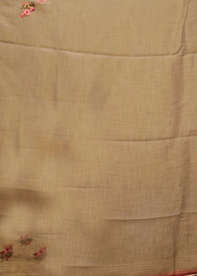 Cream Linen Silk Saree With Blouse Piece