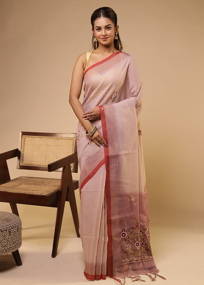 Purple Linen Silk Saree With Blouse Piece