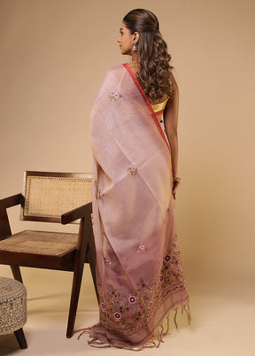 Cream Linen Silk Saree With Blouse Piece