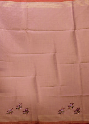 Cream Linen Silk Saree With Blouse Piece
