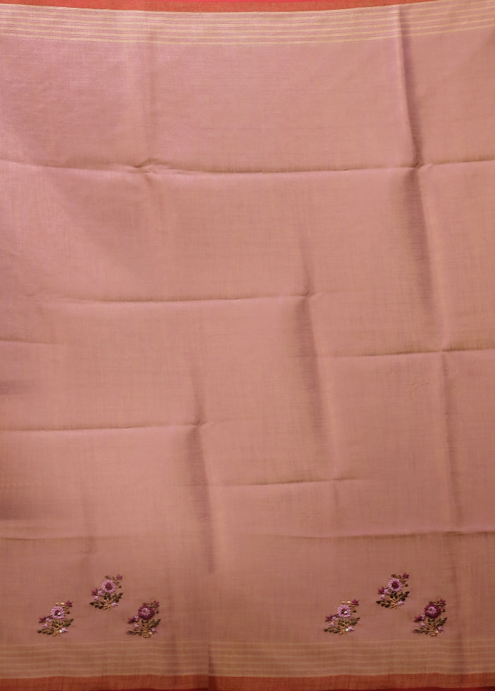 Cream Linen Silk Saree With Blouse Piece