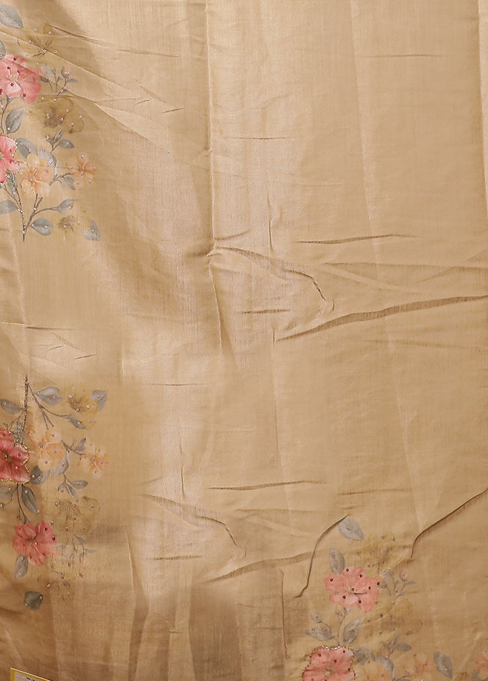 Cream Linen Silk Saree With Blouse Piece