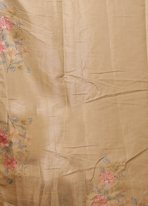 Cream Linen Silk Saree With Blouse Piece