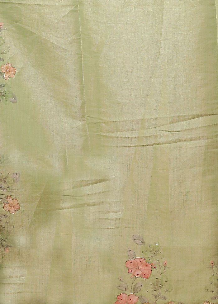 Green Linen Silk Saree With Blouse Piece