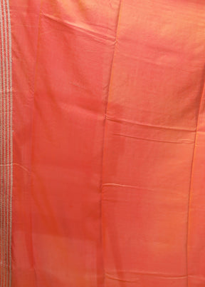 Peach Kantha Stitch Silk Saree With Blouse Piece
