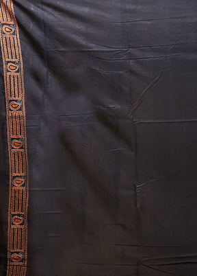 Black Kantha Stitch Silk Saree With Blouse Piece