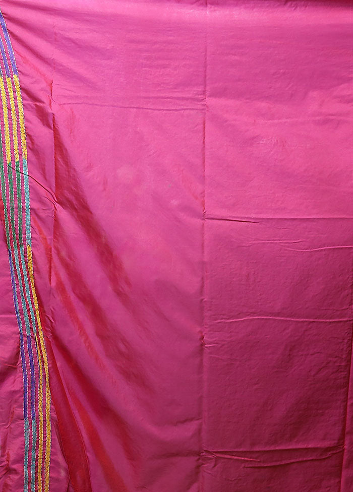 Multicolor Kantha Stitch Silk Saree With Blouse Piece