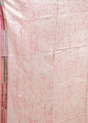 Pink Kantha Stitch Silk Saree With Blouse Piece