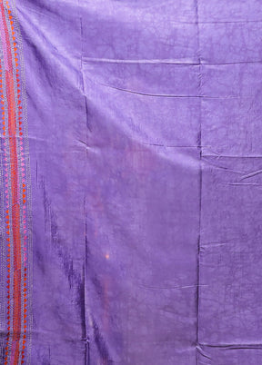 Purple Kantha Stitch Silk Saree With Blouse Piece