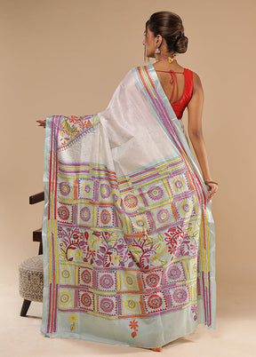 Multicolor Kantha Stitch Silk Saree With Blouse Piece