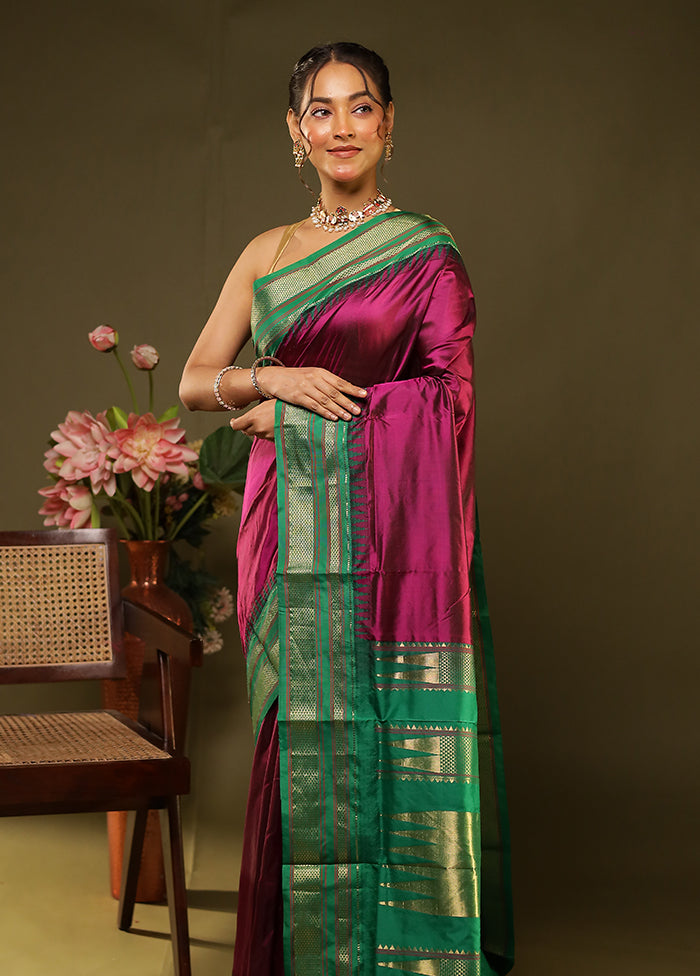 Maroon Handloom Kanjivaram Pure Silk Saree With Blouse Piece