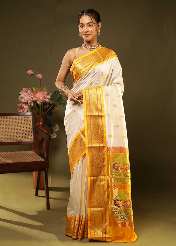 Yellow Handloom Kanjivaram Pure Silk Saree With Blouse Piece