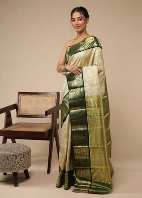 Green Handloom Kanchipuram Pure Silk Saree With Blouse Piece