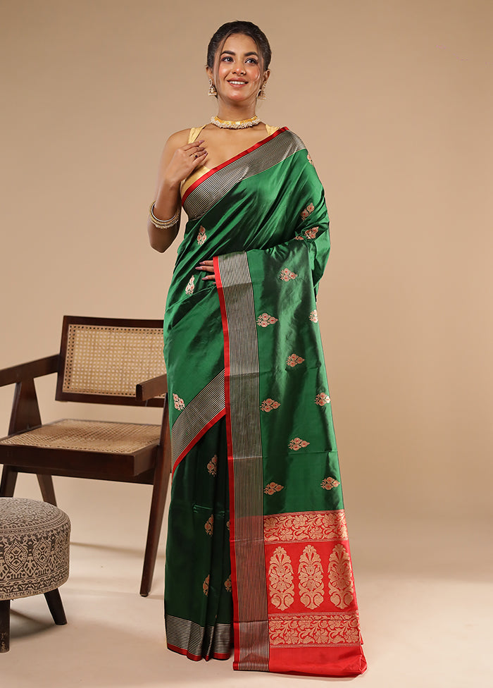 Green Handloom Katan Pure Silk Saree With Blouse Piece