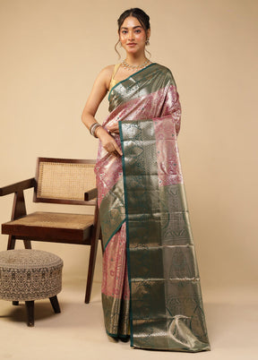 Grey Kanjivaram Silk Saree With Blouse Piece
