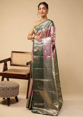Grey Kanjivaram Silk Saree With Blouse Piece