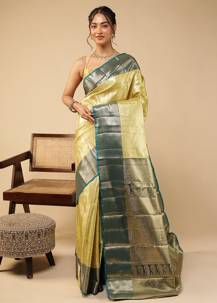 Cream Kanjivaram Silk Saree With Blouse Piece