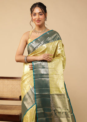 Cream Kanjivaram Silk Saree With Blouse Piece