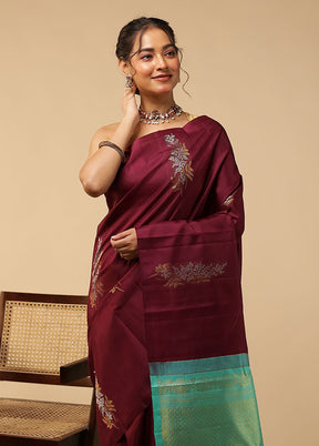 Purple Handloom Kanchipuram Pure Silk Saree With Blouse Piece