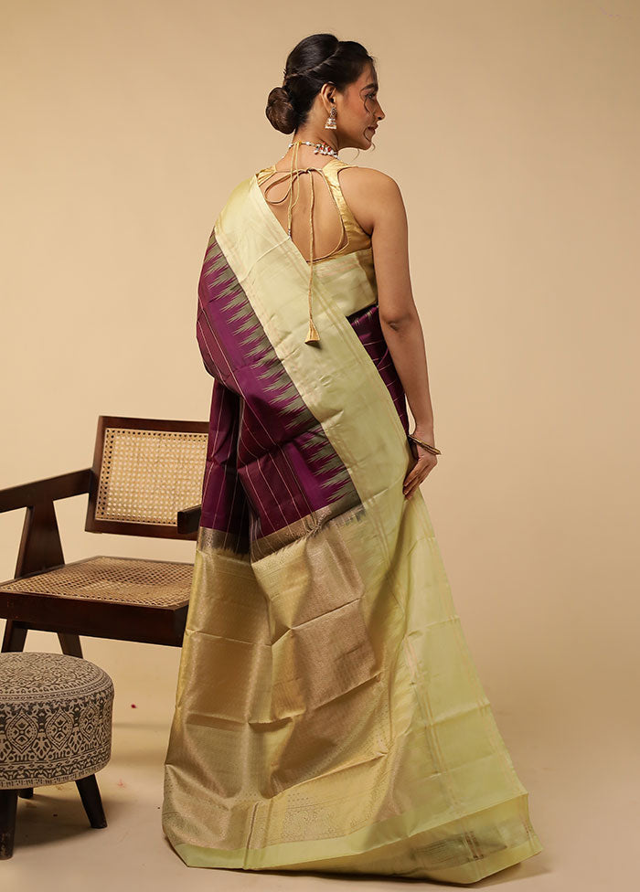 Maroon Handloom Kanchipuram Pure Silk Saree With Blouse Piece