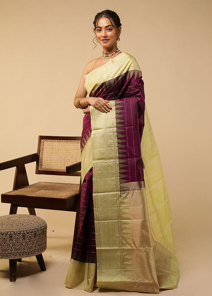Maroon Handloom Kanchipuram Pure Silk Saree With Blouse Piece
