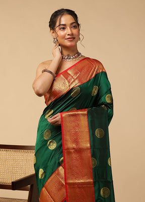 Green Handloom Kanchipuram Pure Silk Saree With Blouse Piece