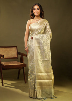 Grey Tissue Silk Saree With Blouse Piece