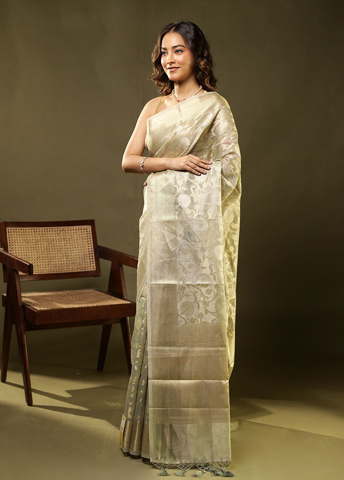 Grey Tissue Silk Saree With Blouse Piece
