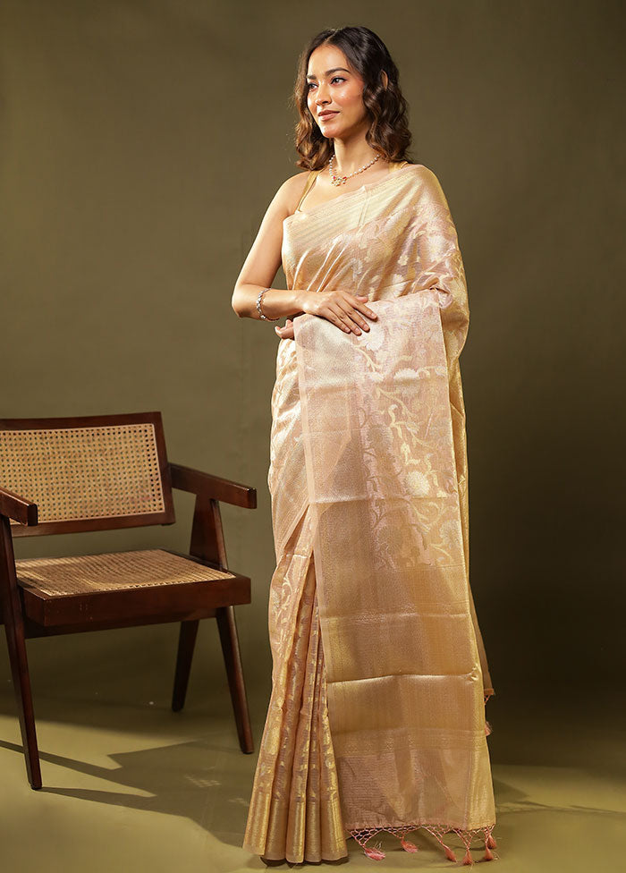Pink Tissue Silk Saree With Blouse Piece