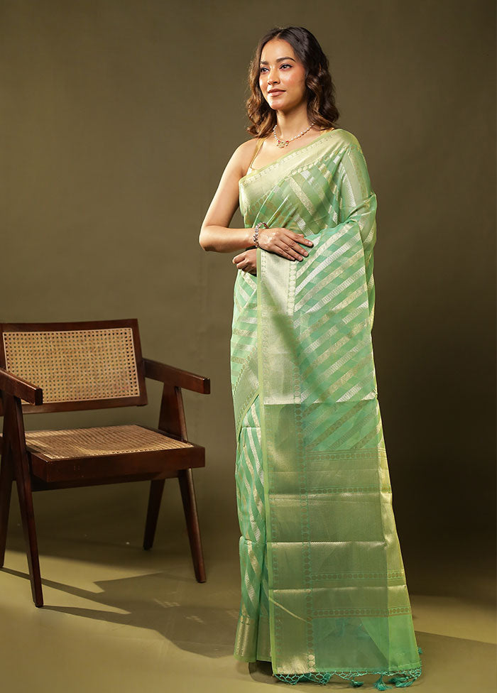 Green Tissue Silk Saree With Blouse Piece