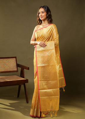 Yellow Tissue Silk Saree With Blouse Piece