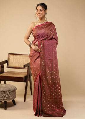 Maroon Tanchoi Silk Saree With Blouse Piece
