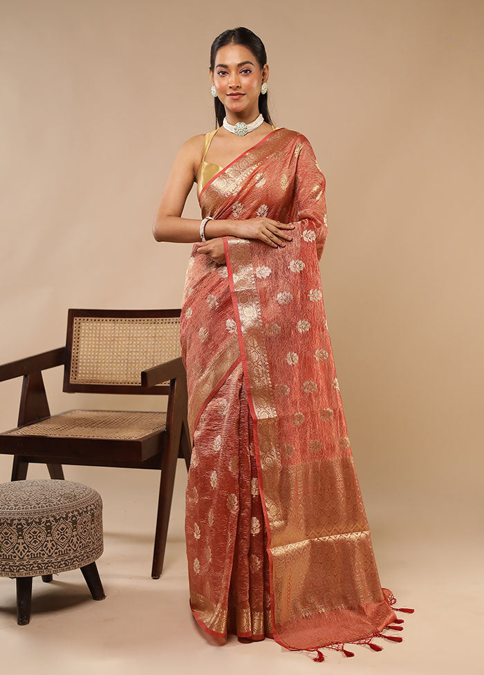 Rust Tissue Silk Saree With Blouse Piece