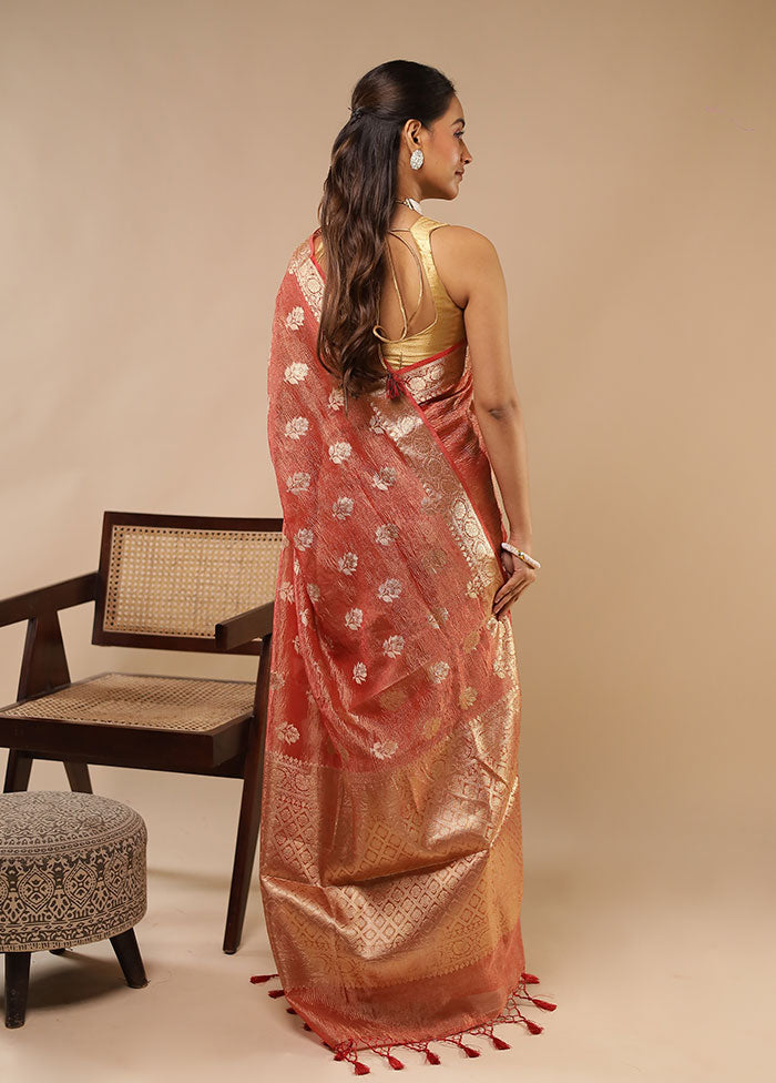Rust Tissue Silk Saree With Blouse Piece