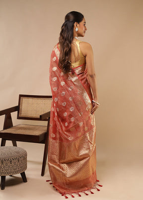 Rust Tissue Silk Saree With Blouse Piece