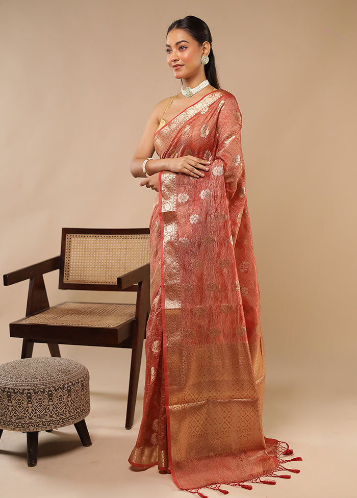 Rust Tissue Silk Saree With Blouse Piece